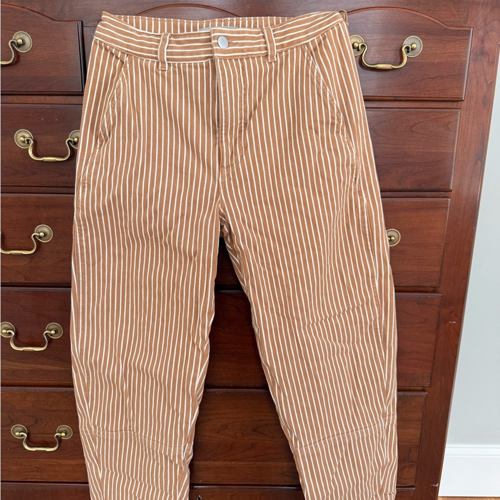 Everlane Tan and White Striped Chinos